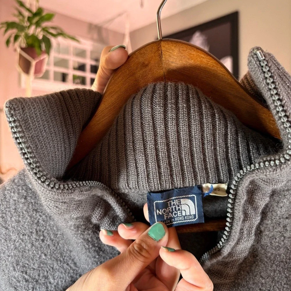 The North Face Quarter Zip‎ Sweater Mens XL Grey 100% Wool Vintage Gorpcore